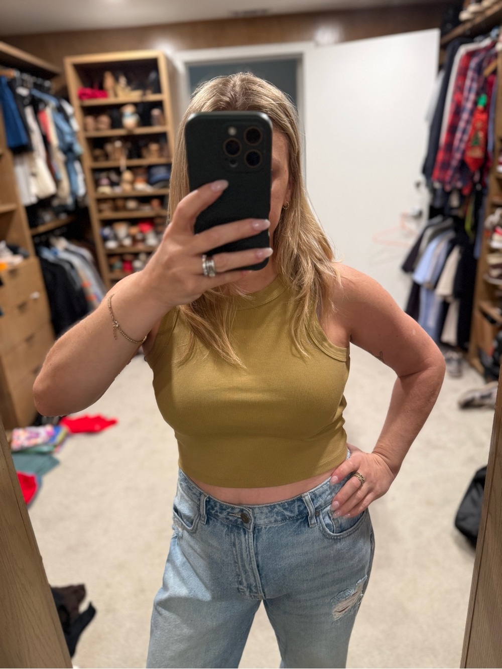 Madewell Olive Ribbed Crop Tank
